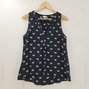 Joie Bow Print Flowy Hi-low Black Tank Top Women's Size Medium 100% Silk
